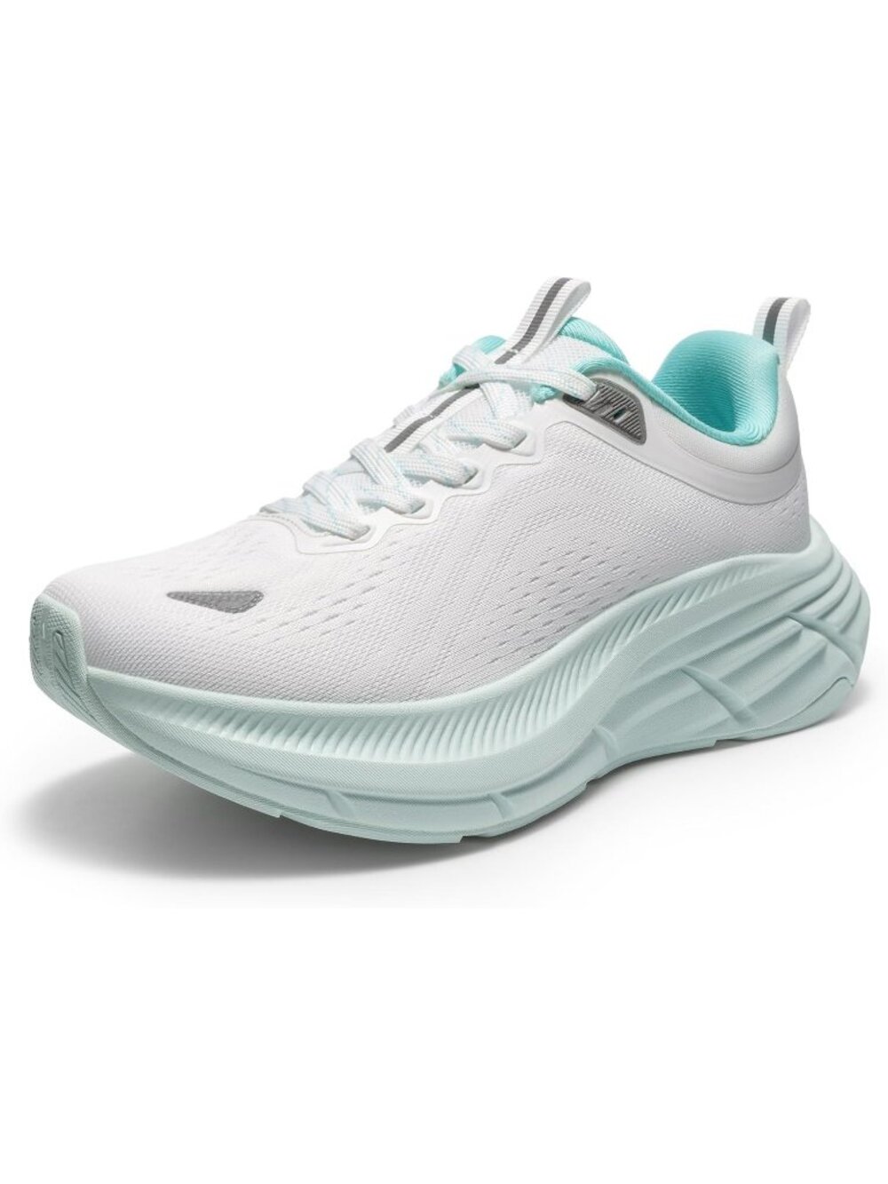 Women's White Blue Walking Shoes Lace Up Round Toe Athletic Breathable Sneakers